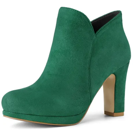 Allegra K - Round Toe Casual Chunky Heeled Ankle Boots