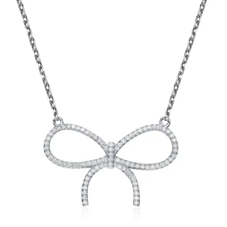 Genevive Sterling Silver with Colored Cubic Zirconia Ribbon Necklace