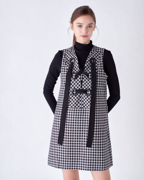 English Factory- Check Sleeveless Grommet Mini Dress