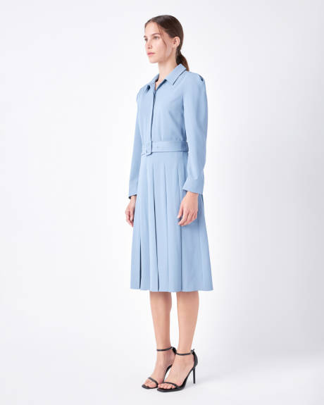 English Factory- Pleated Collared Long Sleeve Midi Dress
