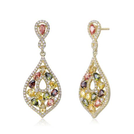 Genevive - Yellow Gold Plated Multi Colored Cubic Zirconia Accent Dangle Earrings