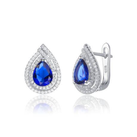 Genevive Sterling Silver White Gold Plated with Colored Cubic Zirconia Pear Shape Earrings