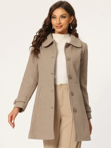 Allegra K- Peter Pan Collar Single Breasted Button Front Coat