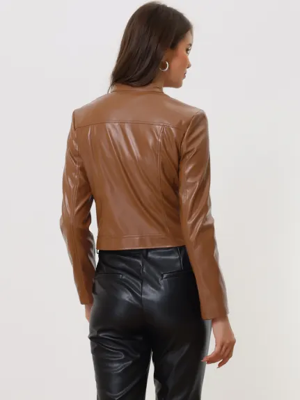 Allegra K- Faux Leather Slim Fit Moto Biker Jacket