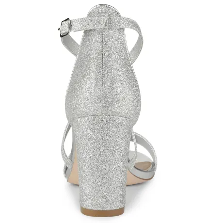 Allegra K - Glitter Crisscross Strap Dress Heeled Sandals