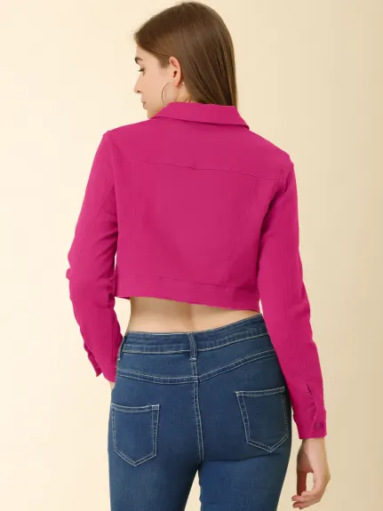 Allegra K- Veste en jean courte à simple boutonnage