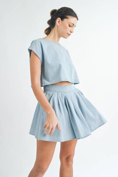 Evercado - Denim Crop Top & Mini Skirt Set