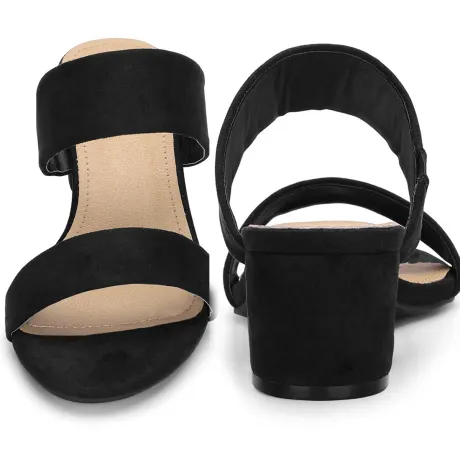 Allegra K - Chunky Heel Dual Straps Slide Heeled Sandals