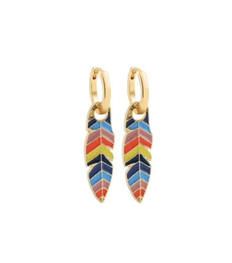Goldtone & Multi Colored Feather Huggie Hoop Earrings- Don't AsK