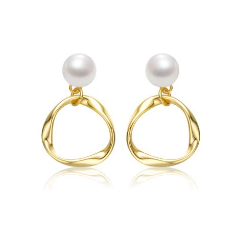 Genevive Sterling Silver 14k Yellow Gold Plated with White Pearl Twisted Eternity Circle Halo Double Drop Dangle Earrings