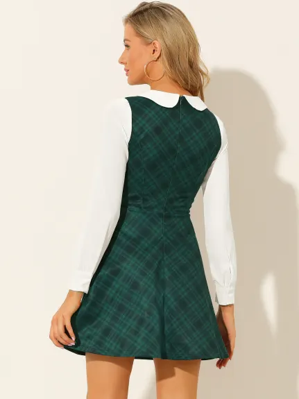 Allegra K- Plaid Peter Pan Collar Long Sleeve Mini A-Line Dress