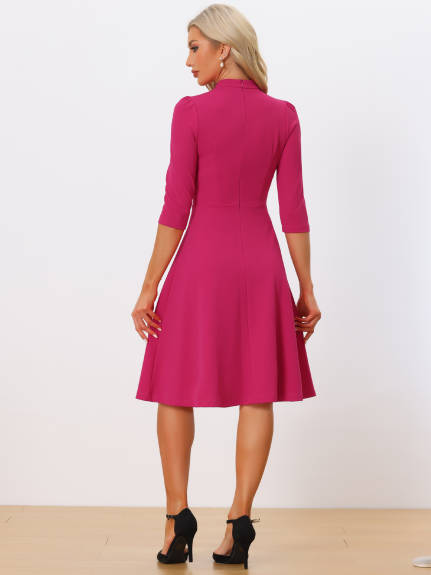 Allegra K- Vintage 3/4 Sleeves Stand Collar Elegant A-Line Dress