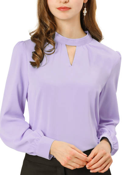 Allegra K- Shirt Elegant Stand Collar Fall Long Sleeve Blouse