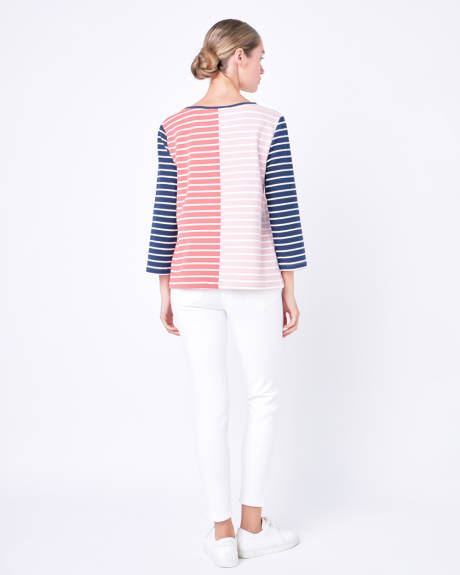 English Factory- Striped Color Blocked 3/4 Length Sleeve Tee
