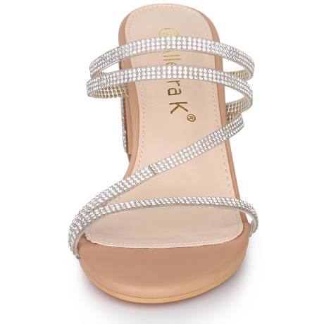 Allegra K- Women's Strappy Rhinestone Block Heel Slide Sandals