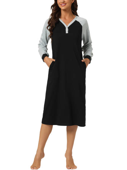cheibear - Sleepshirt with Pockets Long Sleeves Nightgowns