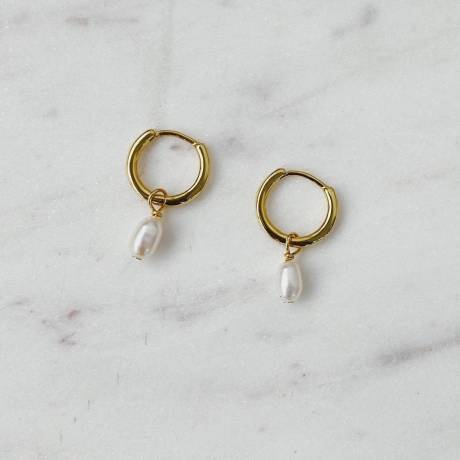 Horace Jewelry - Boucles d'oreilles anneaux avec pendentif en perle d'eau douce Dolko