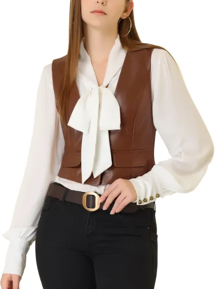 Allegra K- Steampunk Waistcoat PU Faux Leather Vest