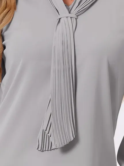 Allegra K- Long Sleeve Blouse Chiffon Pleated Tie Neck Top Shirt