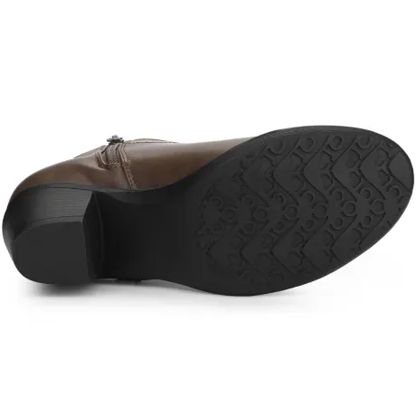 Allegra K - Round Toe Chunky Heel Zipper Ankle Boots
