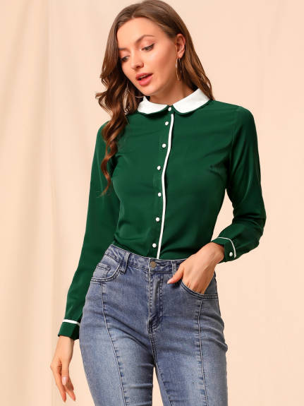 Allegra K- chemise contraste pour femme à col Peter Pan Blouse