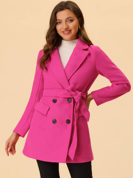 Allegra K- Double Breasted Belted Pocket Trench Coat