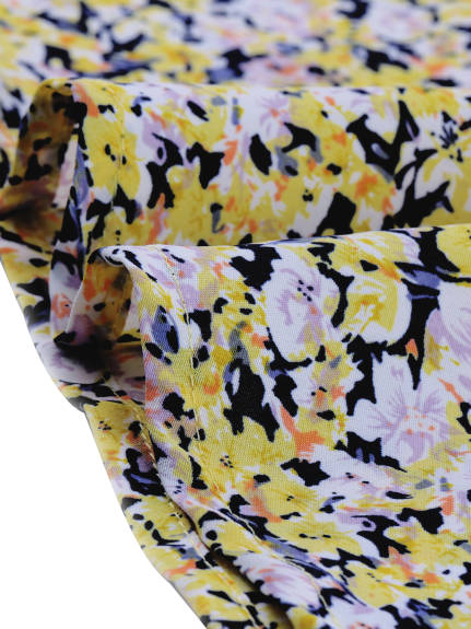 Allegra K- Floral Print Tie Neck Belted Chiffon Dress