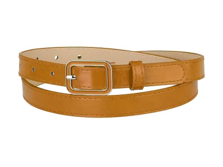Allegra K- Rectangle Pin Buckle Thin Waist Belt
