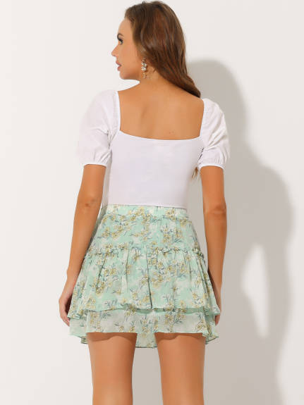 Allegra K- Women's Floral Print A-Line Ruffle Mini Skirts
