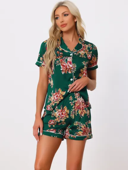 cheibear - Summer Button Down Hawaiian Floral Pajama Set