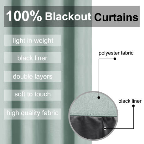 PiccoCasa- rideaux oeillets étanches 100% Blackout avec doublure noire, ensemble 2 panneaux 52 x 72 pouces