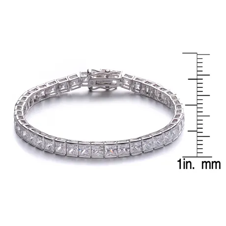 Genevive Sterling Silver with Clear Square 4mm Cubic Zirconia Stylish Tennis Bracelet