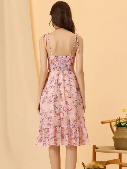 Allegra K- Floral Spaghatti Straps Dress