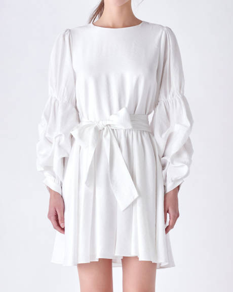English Factory- Cinched Puff Sleeve Belted Dress