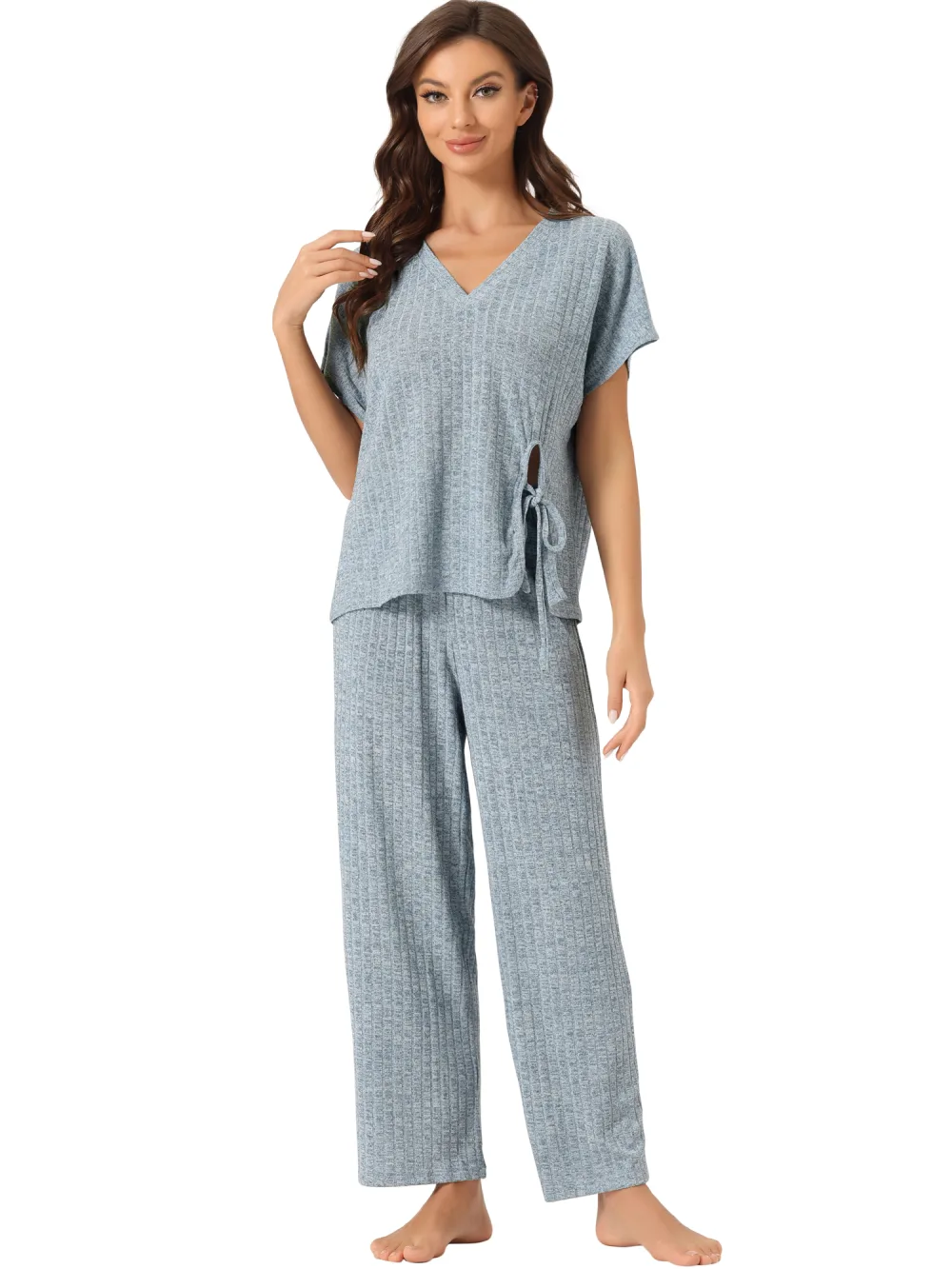 cheibear Ribbed Knit Lounge Pajama Set Reitmans