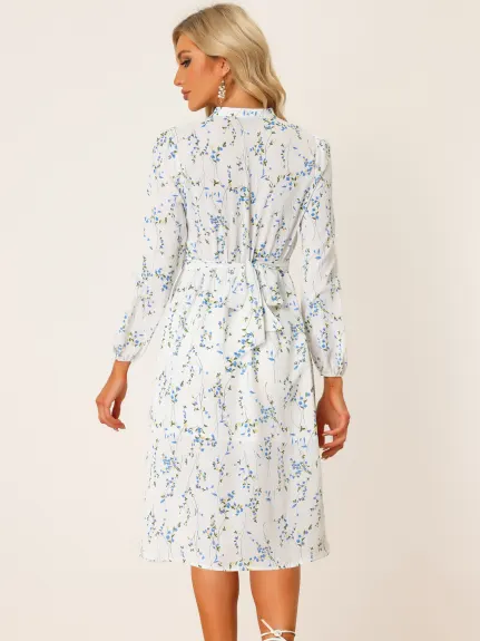Allegra K- Button Up Split Long Sleeve Floral Flowy Maxi Dress