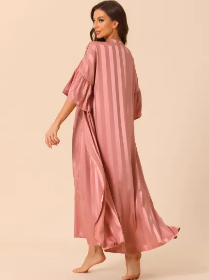 cheibear - Satin 2Pcs Stripe Nightgown with Robes