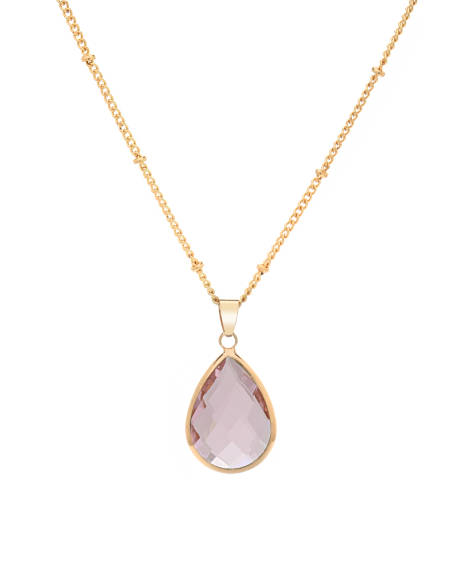Goldtone October Light Pink Birthstone Teardrop Necklace - Don't AsK