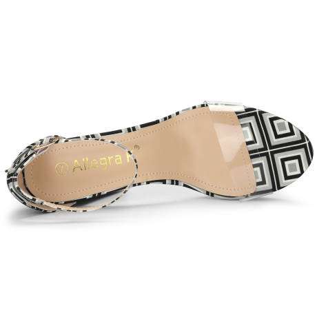Allegra K- Women's Printed Clear Platform Chunky Heel Sandals
