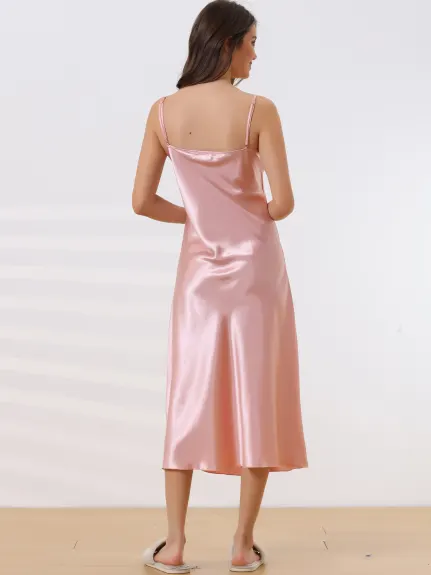 cheibear - Silky Split Hem Satin Lingerie Nightgown