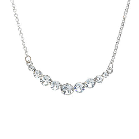 Rhodium Plated Graduated Crystal Dainty Bar Pendant Necklace - callura