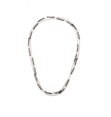 Collier et Bracelet Perles Blanches Longues et Cristal Noir - Don't AsK