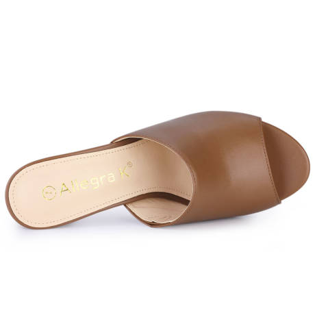 Allegra K - Block Heel Faux Leather Slide Sandals