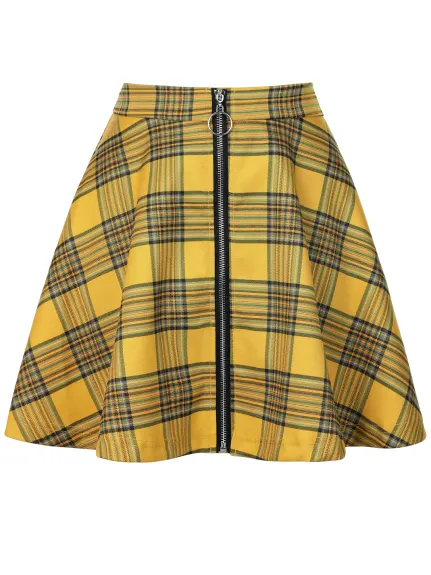 Allegra K- Mini-jupe évasée trapèze zippée à carreaux