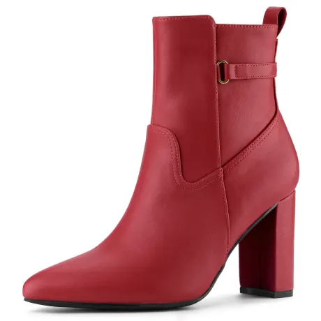 Allegra K - Pointed Toe Chunky High Heels Ankle Boots