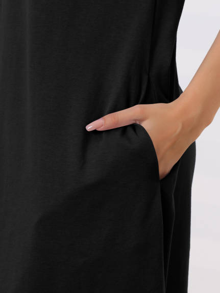 cheibear - V Neck Long Lounge Dress with Pockets