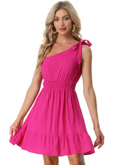 Allegra K- One Shoulder Flowy Ruffle Summer Mini Dress