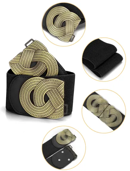 Allegra K- Interlocking Gold Buckle Woven Cinch Waist Belt