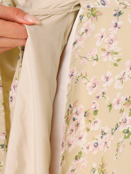 Allegra K- Floral col V cravate taille évêque manches enveloppe Midi robe