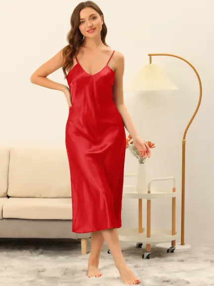 cheibear - Camisole V-Neck Silky Lounge Nightgowns